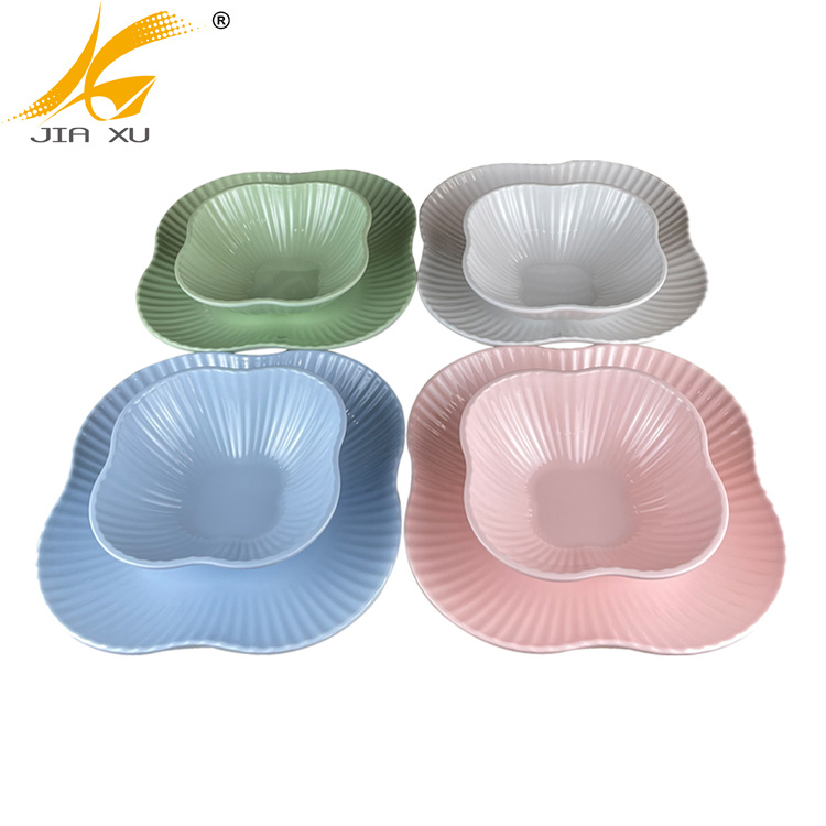 color melamine wavy plate and bowl blue plate green bowl pink melamine tableware white plate and  bowl