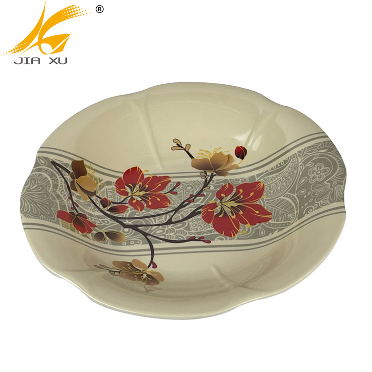 tea color melamine plate and bowl flower shape plate and soup bowl tea color  melamine dinnerware