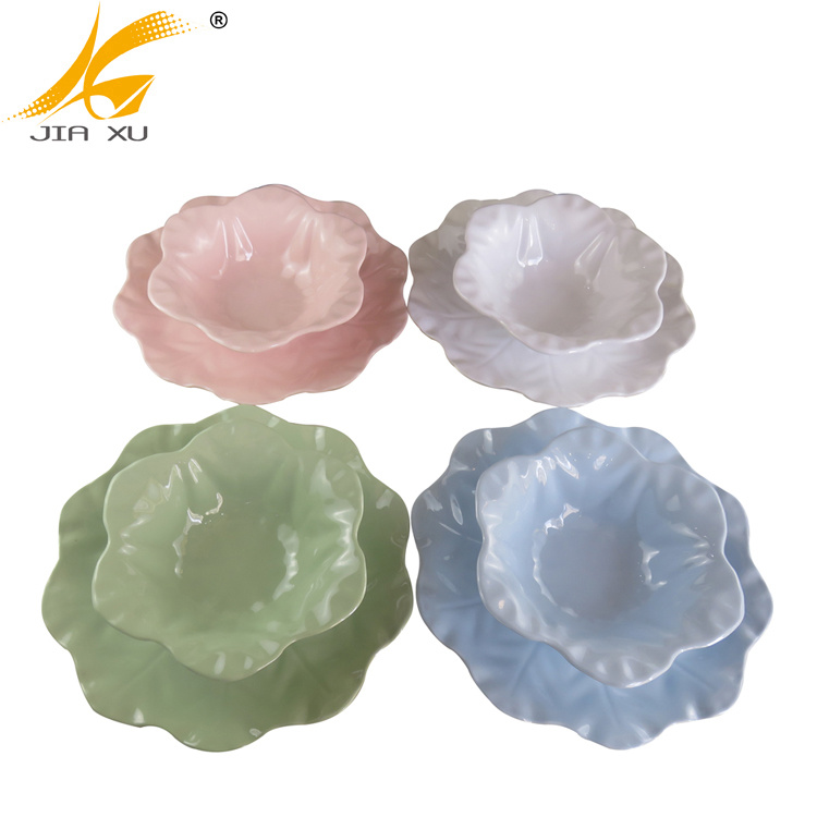 color melamine wavy plate and bowl blue plate green bowl pink melamine tableware white plate and  bowl