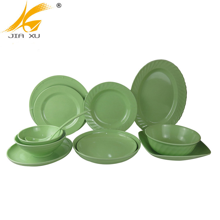 Green melamine dinnerware set wholesale food grade melamine plate and bowl set