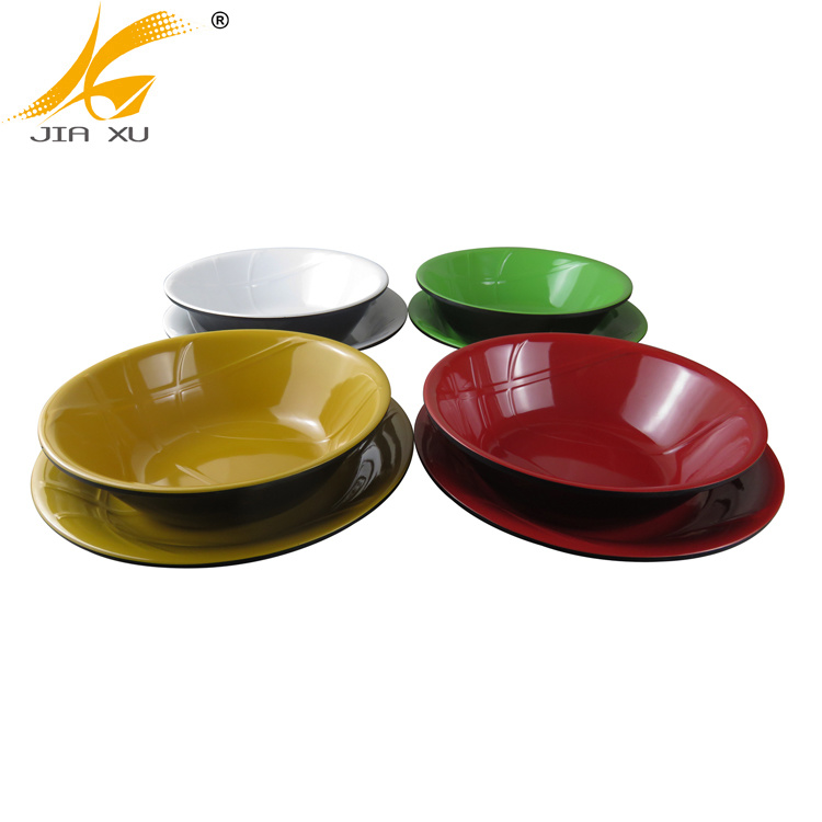 double color melamine plate and bowl flower shape plate and soup bowl  red and black melamine dinnerware