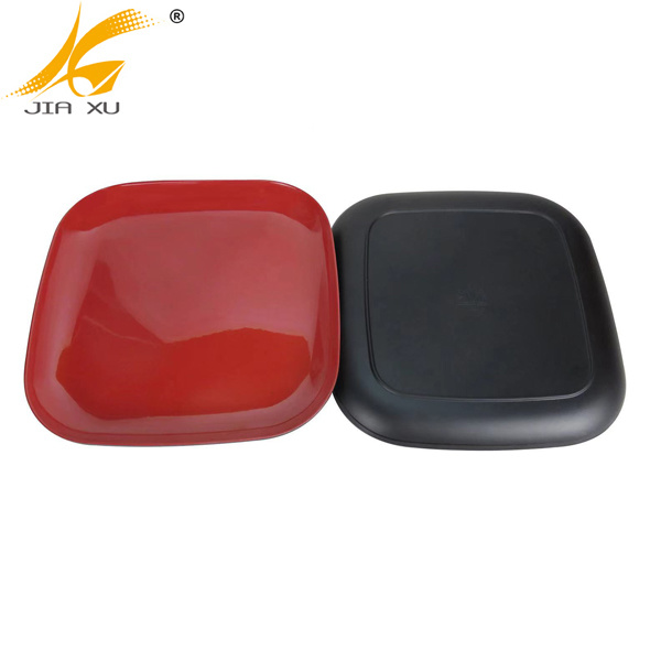 double color melamine plate and bowl  red and black plate orange and black green and black bowl