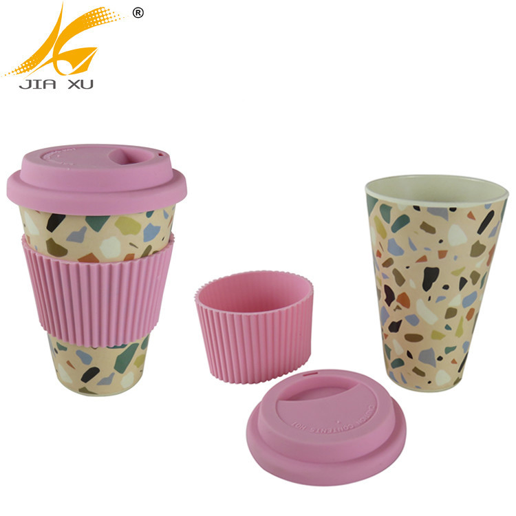 Bamboo Fiber Cup with silicone lid and ring High Quality Bamboo Melamine Cup Wholesale