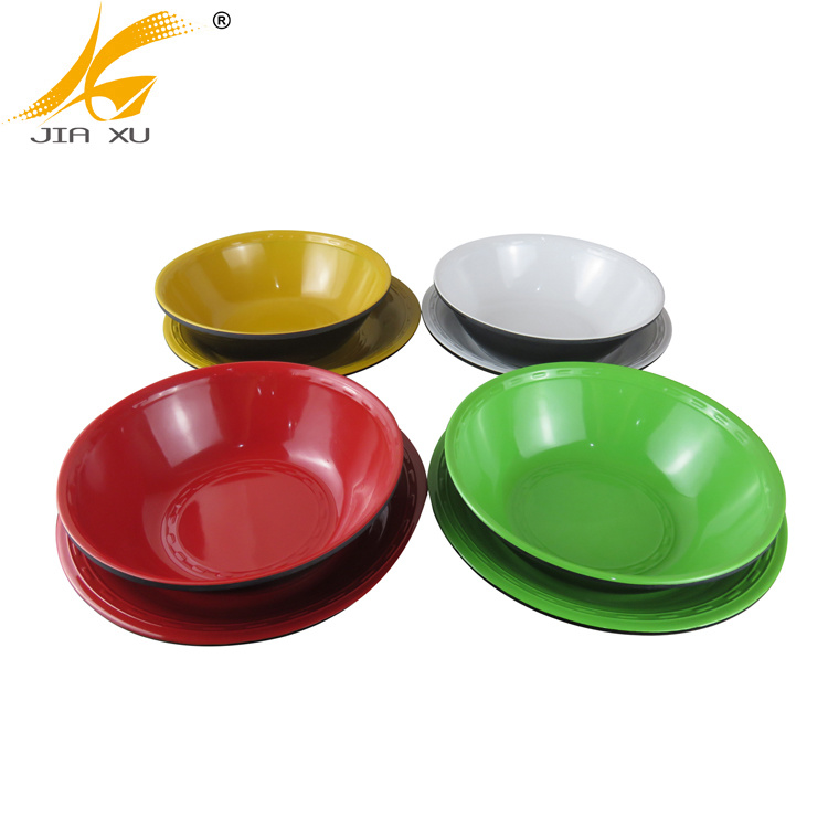 double color melamine plate and bowl round plate and bowl  red and black melamine soup plate and bowl