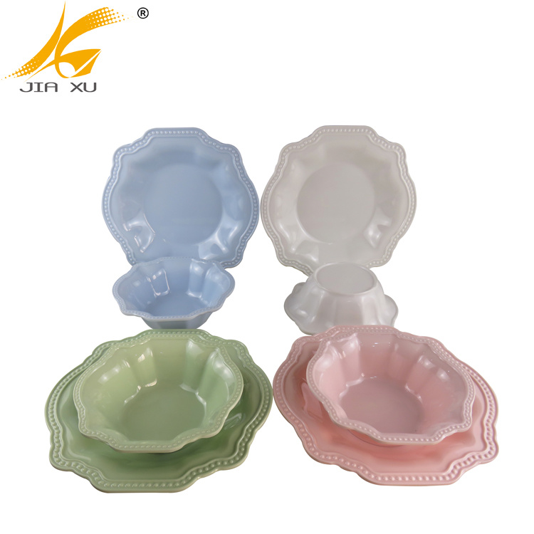color melamine wavy plate and bowl blue plate green bowl pink melamine tableware white plate and  bowl