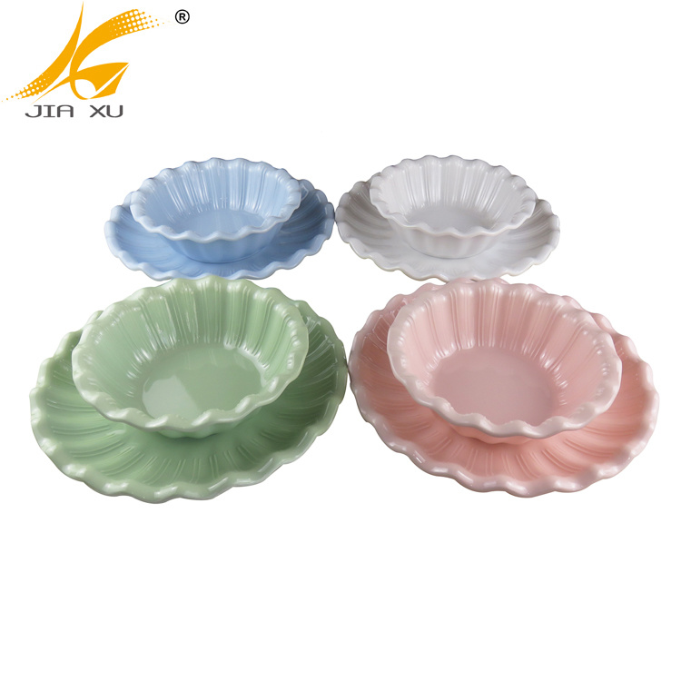 color melamine wavy plate and bowl blue plate green bowl pink melamine dinnerware