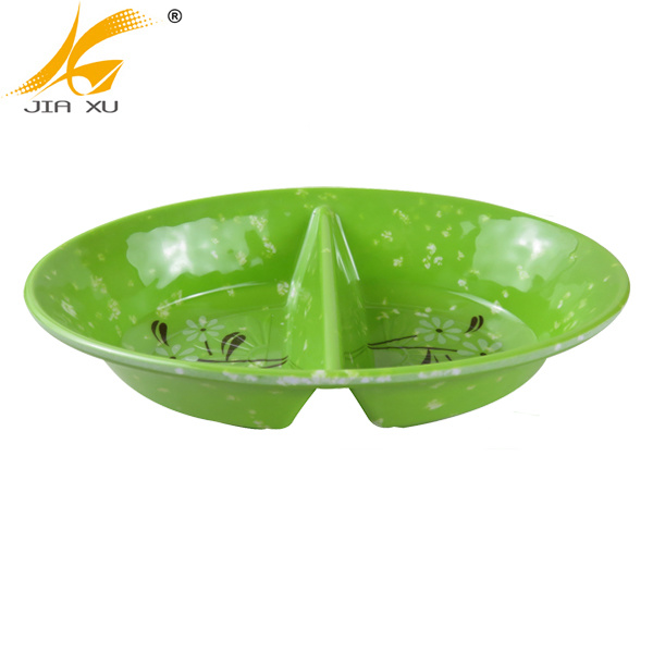 10inch green stone color melamine 2-section plate with customized design printing