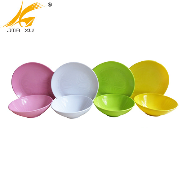 color melamine plate and bowl set customized color inner line plate and bowl