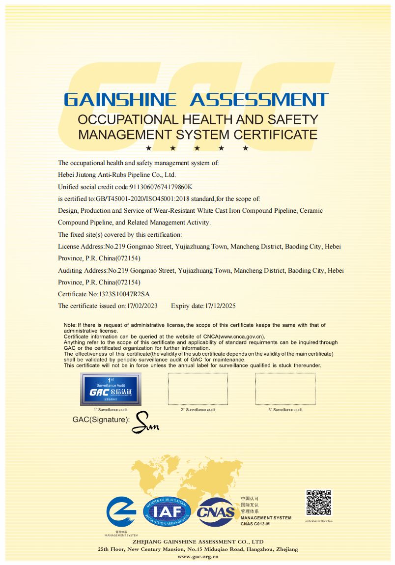 OCCUPATIONAL HEALTH AND SAFETYMANAGEMENT SYSTEM CERTIFICATE