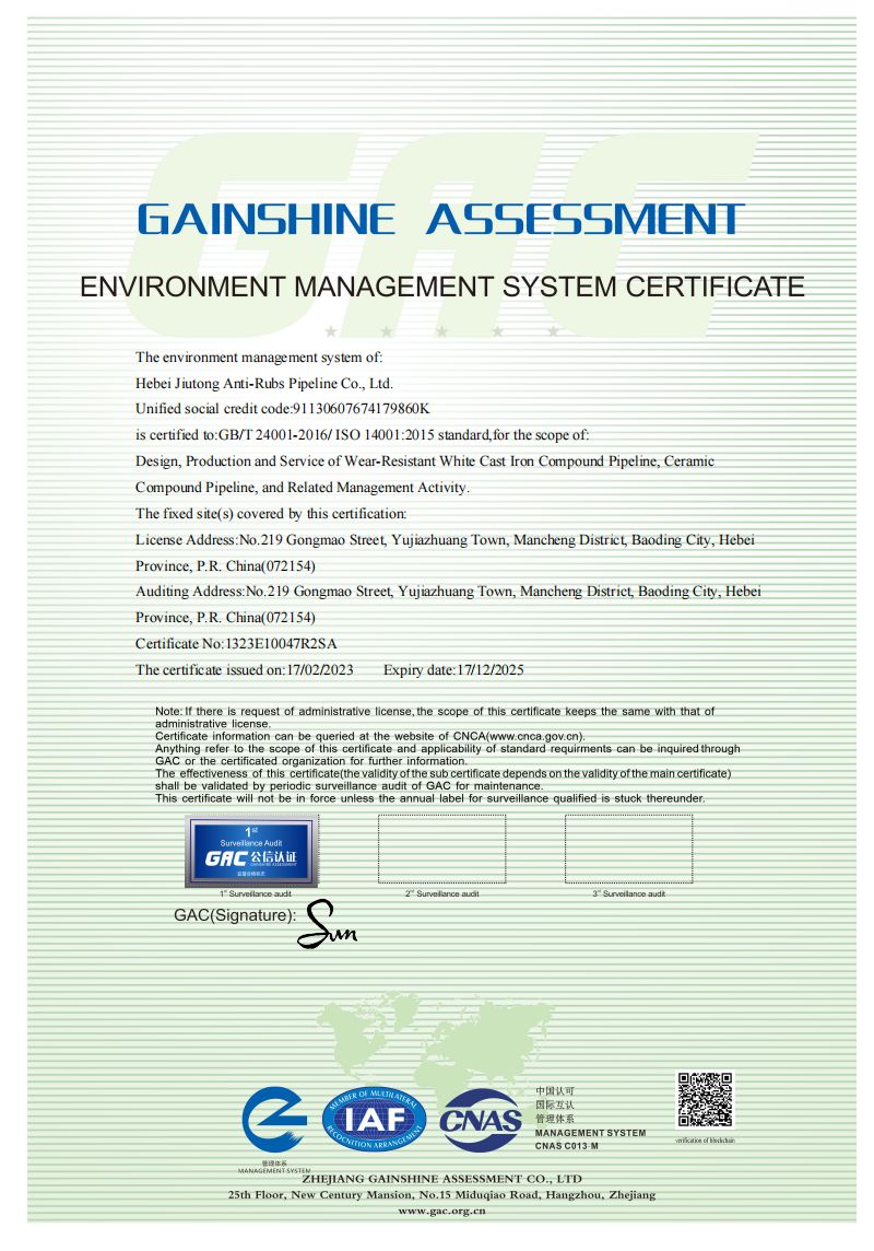 ENVIRONMENT MANAGEMENT SYSTEM CERTIFICATE