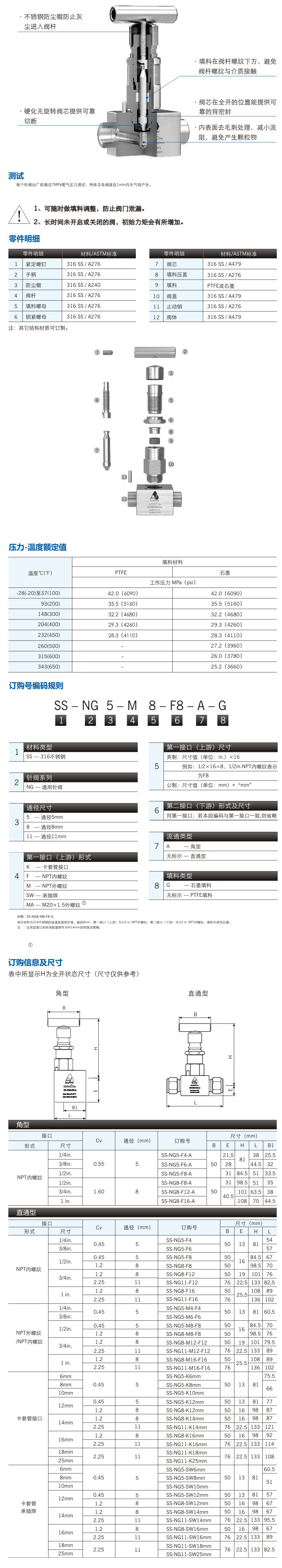 SS-NG系列通用针阀—不锈钢管阀件