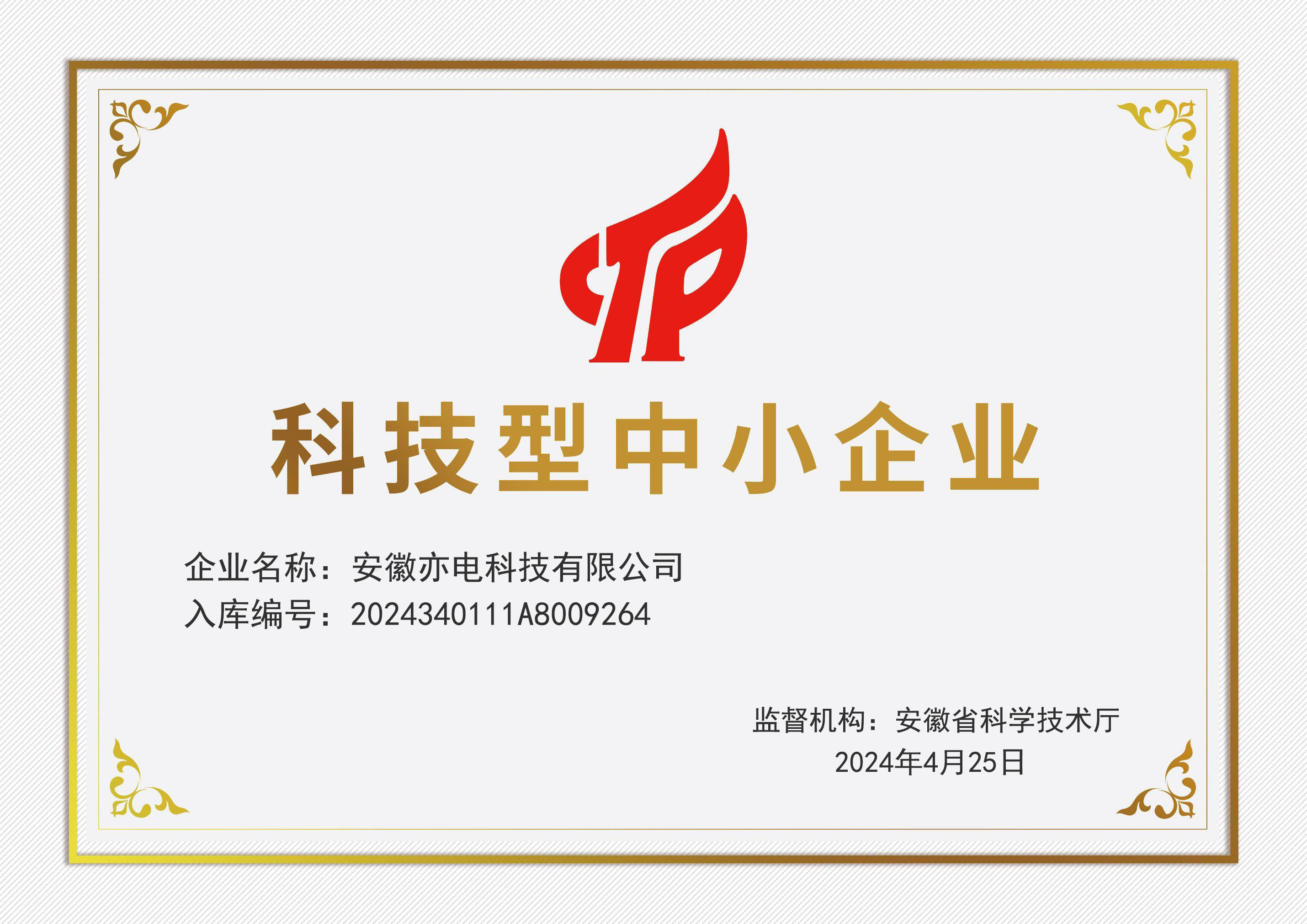科技型中小企业证书