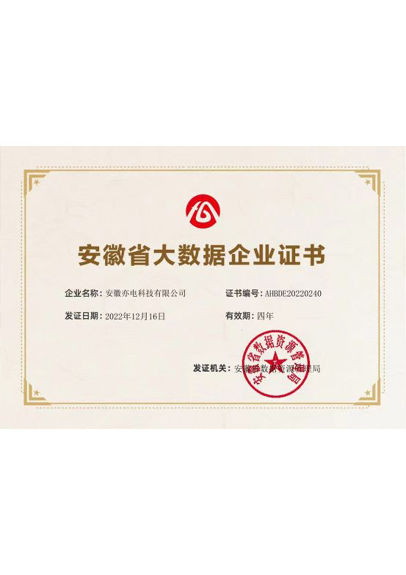 Certificado empresarial de Big Data de la provincia de Anhui