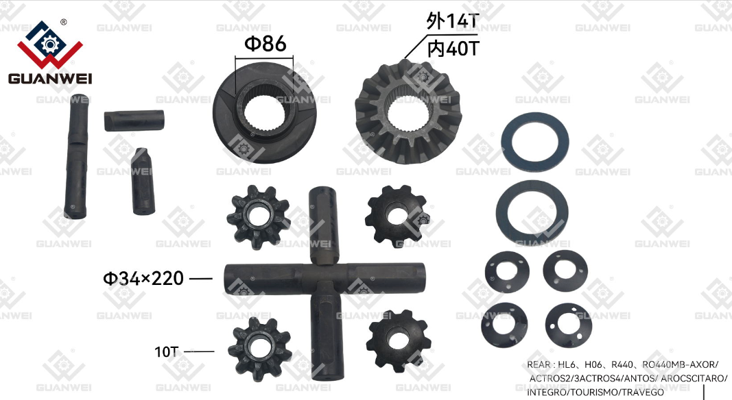 Kit Reparo CAIXA Kit de engrenagem diferencial diferente para Benz OEM 9483500123 Tamanho do eixo cruzado dividido 34x220