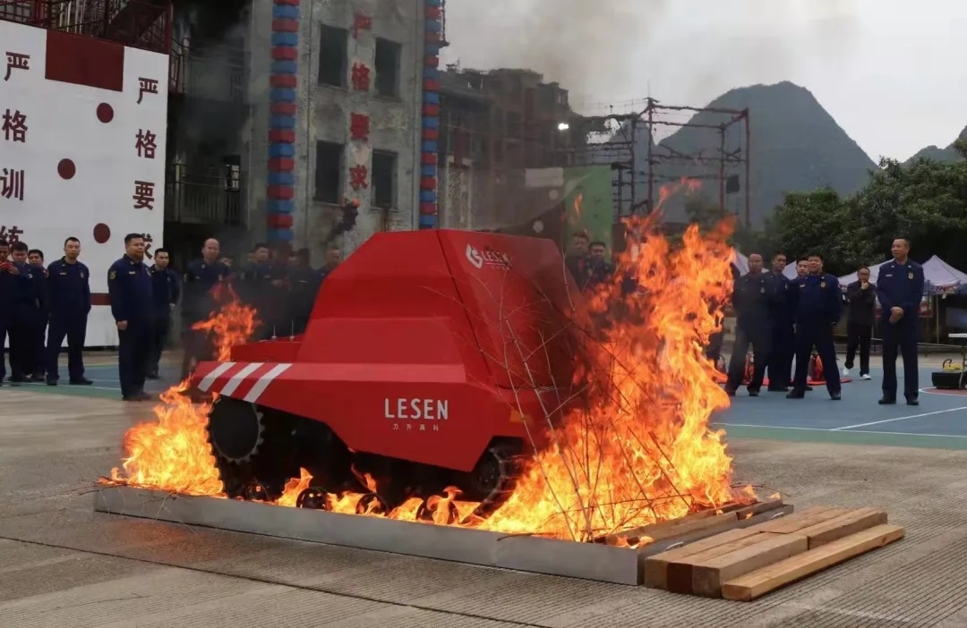 A fire brigade's real fire demonstration