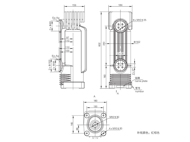 Embedded pole for circuit breaker 40.5kV and below