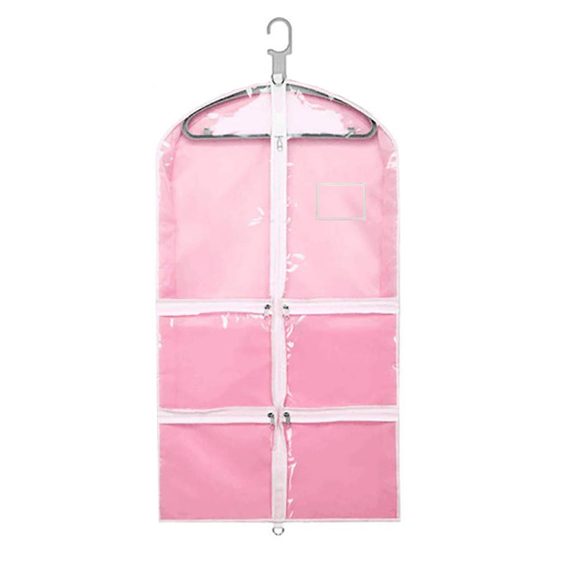 37 Inch Kids Garment Bag with 4 Zippered Transparent Pockets PVC Clothing Dust Cover Polyester Hanging Suit Bag