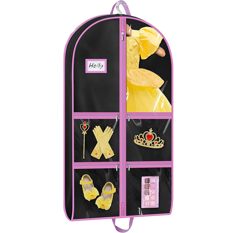 Black Non Woven Children Clothes Dustproof Bag Multifunctional Girls Dance Dress Garment Cover Bag