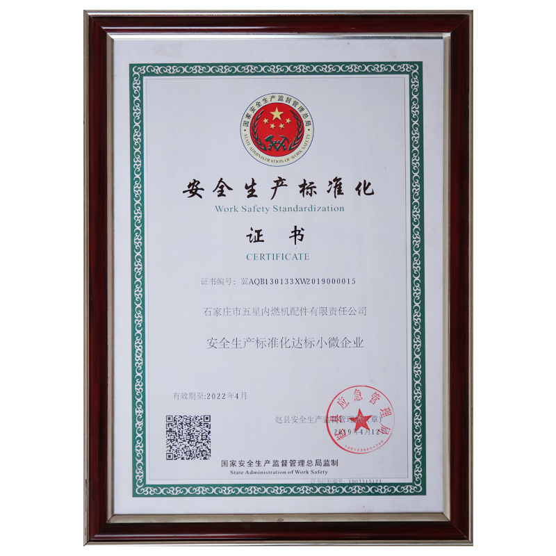 Safety production standardization certificate