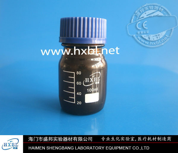 REAGENT BOTTLE WITH BLUE CAP(AMBER PAINT ON THE BOTTLE)