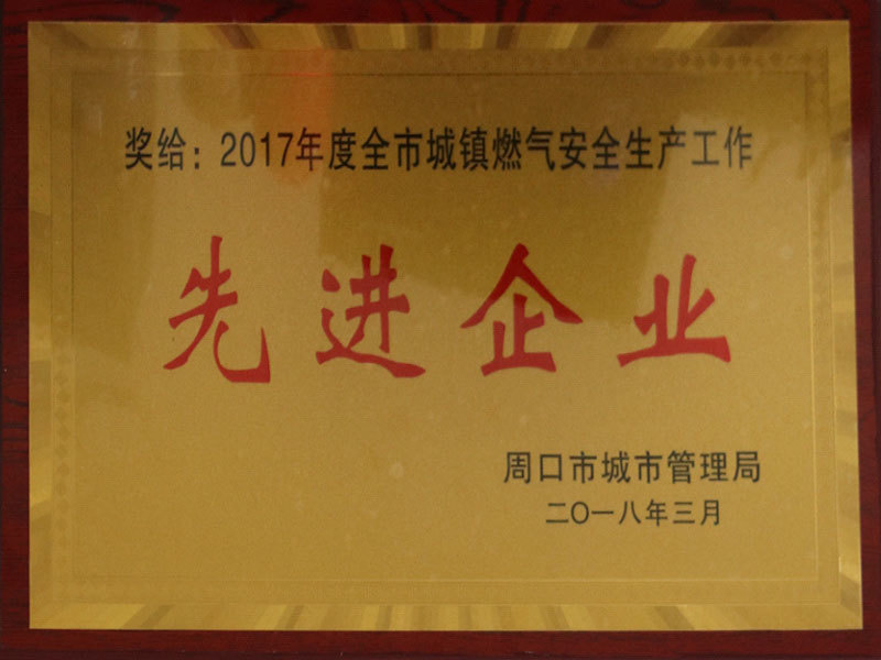 2017 Advanced Enterprise of Urban Gas Safety Production in the City 2017 Advanced Enterprise of Urban Gas Safety Production in the City