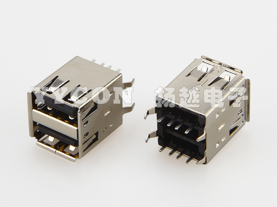 USB 2.0 AF 母座 4PIN+4PIN 双层 DIP 180度