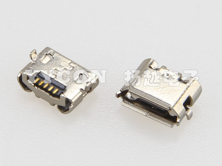 MICRO USB 5F 母座 反向牛角式 有卷边 SMT
