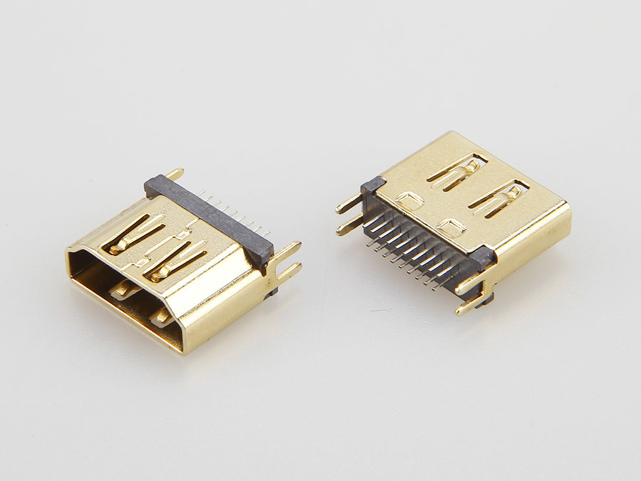 HDMI AF 母座19PIN 夾板1.0-1.20-1.60mm 外殼鍍金