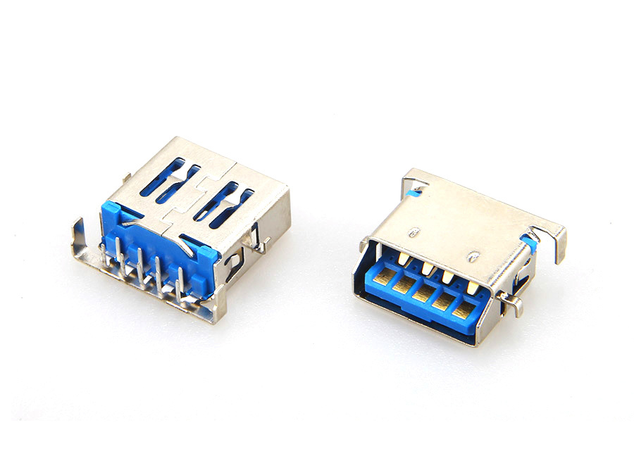 USB 3.0 AF female socket 9PIN sink plate H=1.36mm-1.85mm DIP 90 degrees