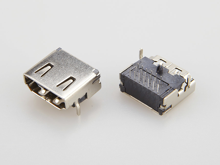 HDMI AF female 19PIN three-row needle with post DIP 90 degrees