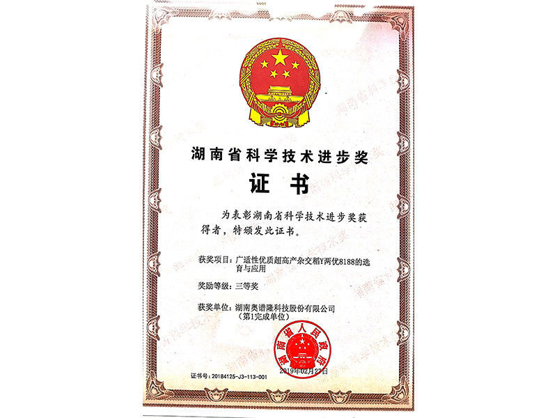 The third prize of Hunan Science and Technology Progress Award in 2019