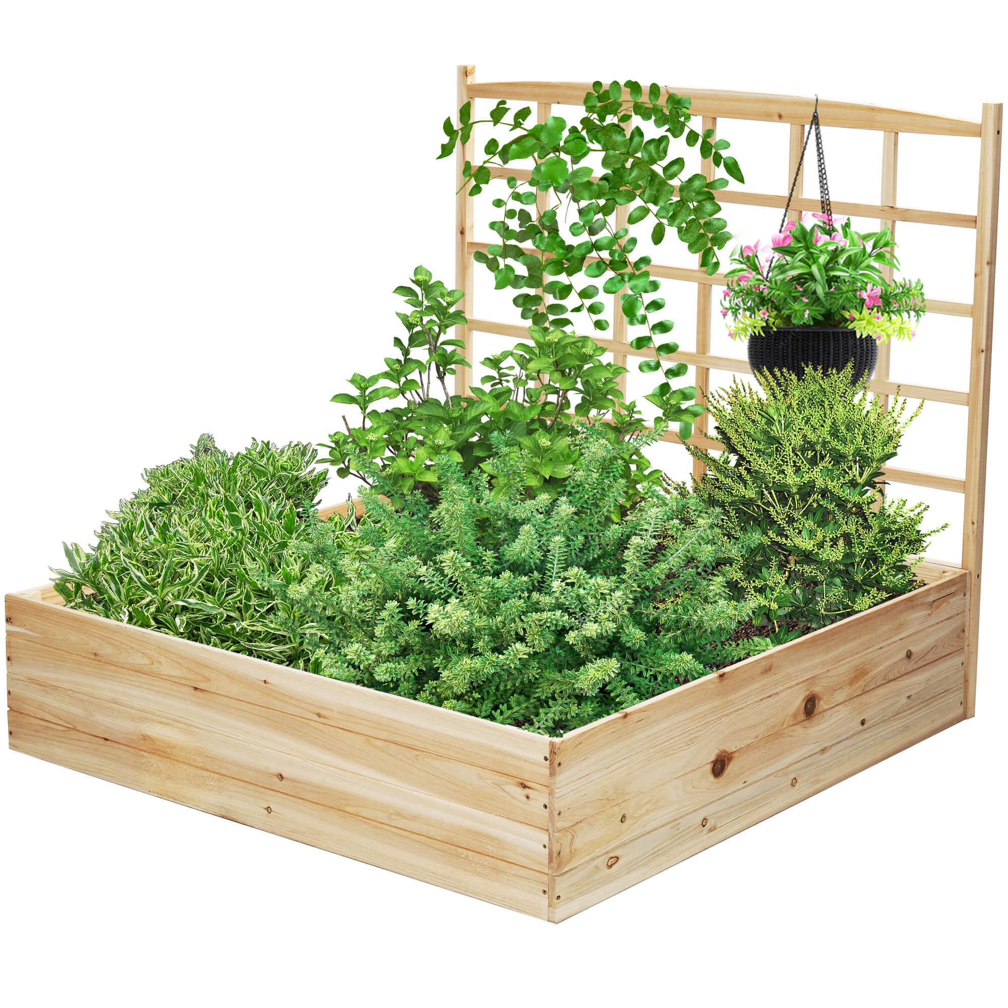 Wood Planter with Trellis Raised Garden Beds,Wooden Raised Garden Bed with Trellis Outdoor Flower Box for Herbs Vegetables Flowers Vine for Outdoor Patio Deck Balcony