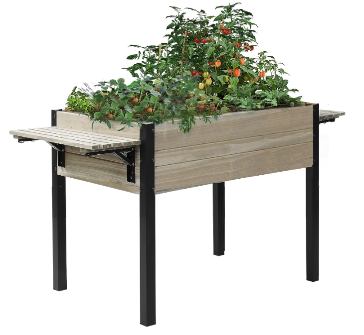 Raised Garden Bed, Metal Leg Wood Planter Boxes with Folding Storage Shelf,Elevated Planter Box for Growing Fresh Herbs, Vegetables, Flowers Great for Outdoor Patio, Deck, Balcony（Gray）