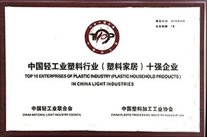 Top Ten Enterprises in China's Light Industrial Plastics Industry (Plastic Home Furnishing)