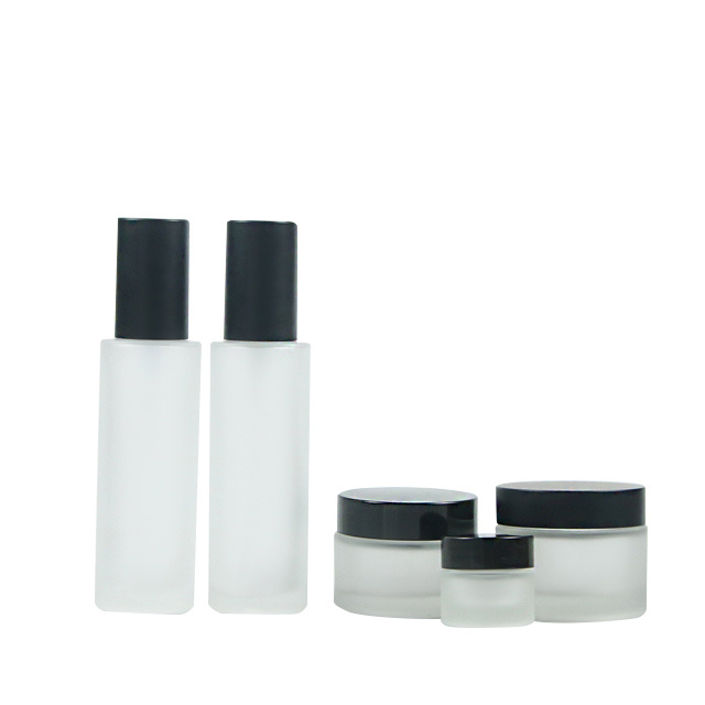 50ml 80ml 100ml Frosted Glass Lotion Bottles with Black Pump