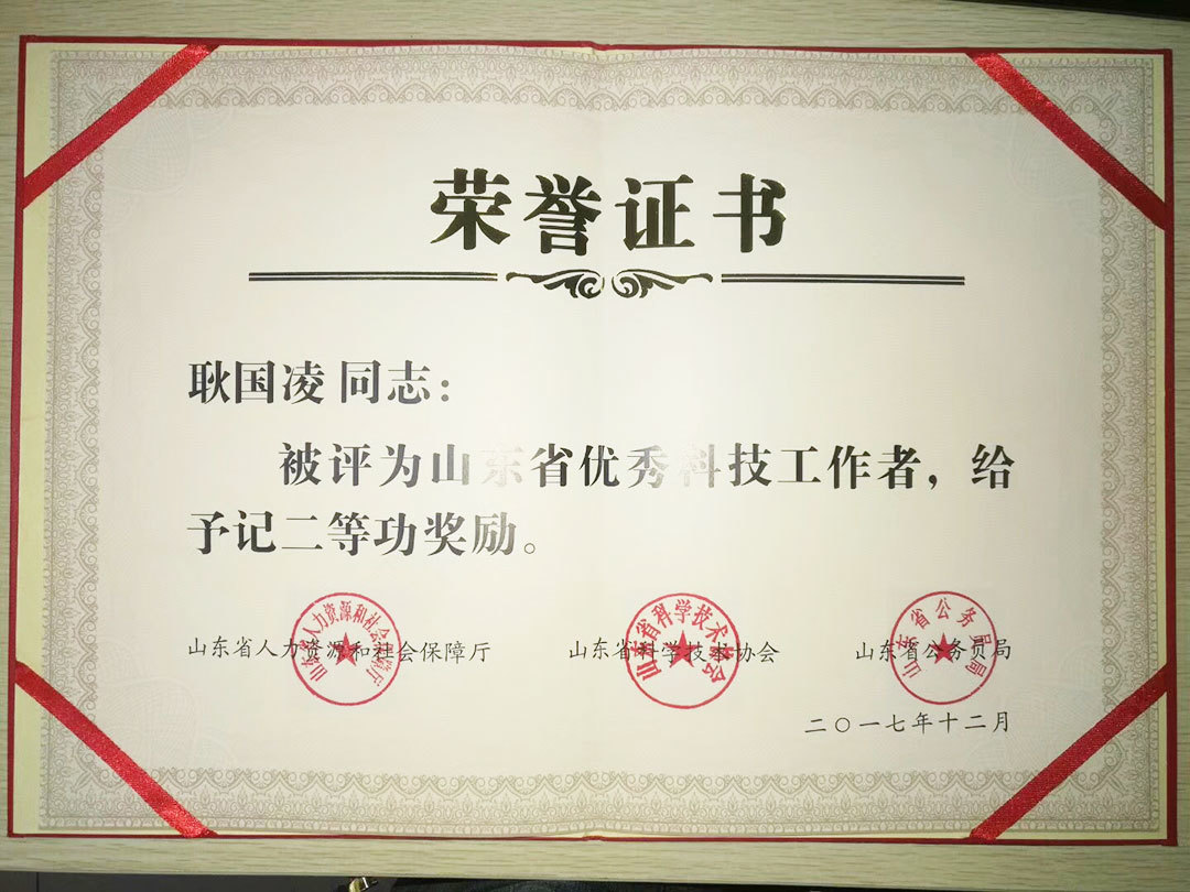Comrade Geng Guoling, chairman of the company, won the "Excellent Science and Technology Worker in Shandong Province" and was awarded the second-class merit