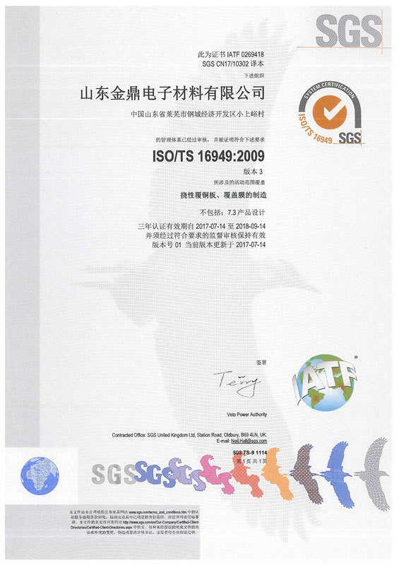 公司通过ISO/TS16949汽车行业质量管理体系认证
