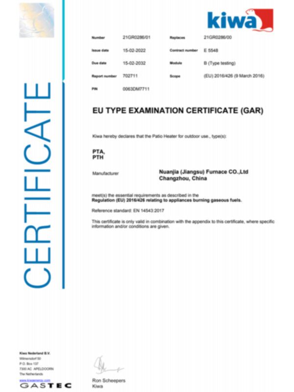 EU TYPE EXAMINATION CERTIFICATE (GAR)