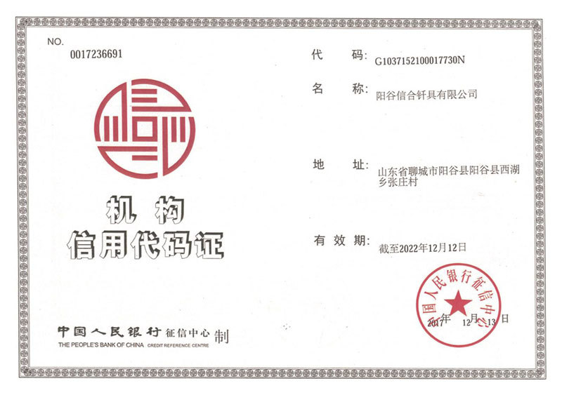 Credit institution code certificate
