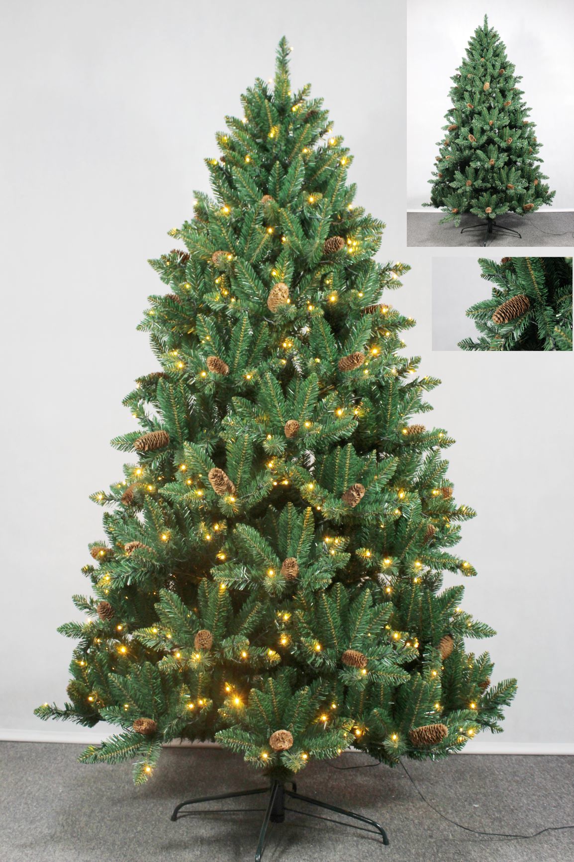 Hot sale  new product wholesales PVC Pine cone ornament with warm white LED light Christmas tree
