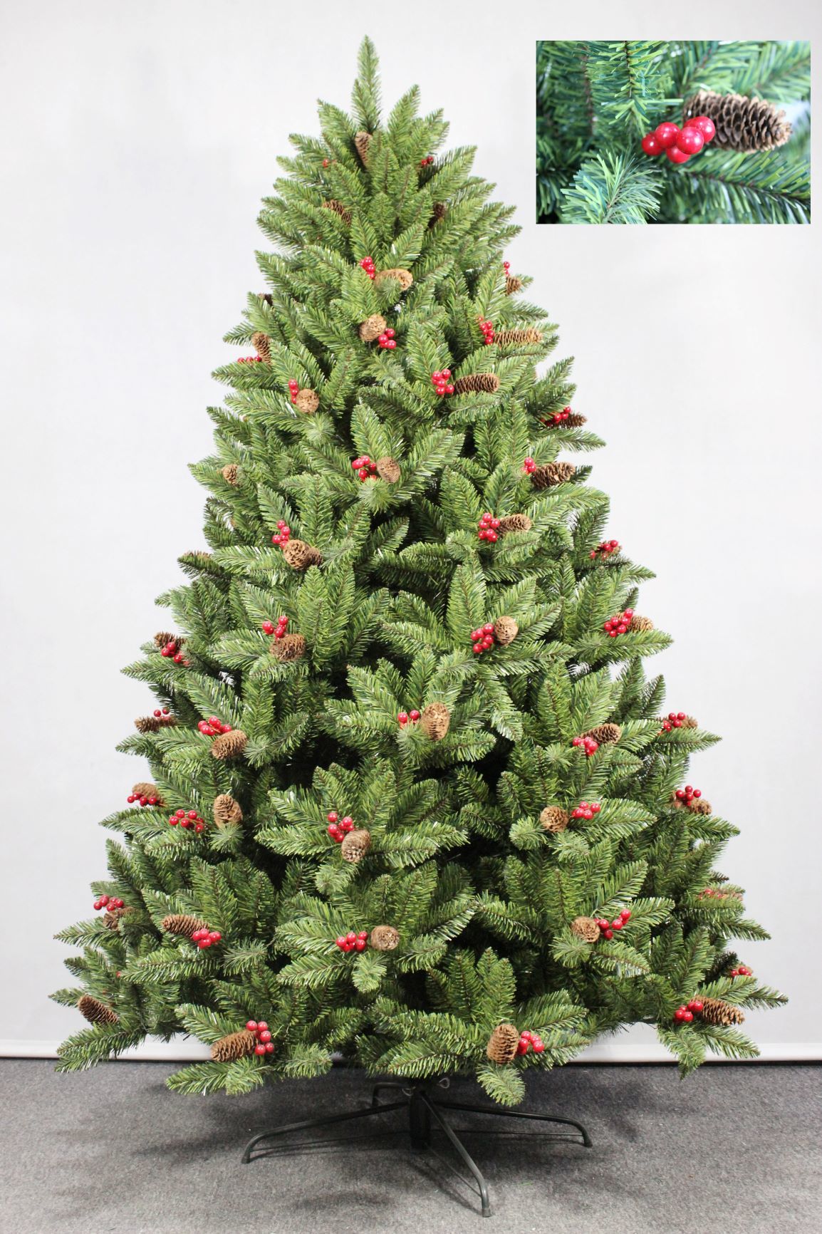 Hot sale  new product wholesales 210cm/7FT  PVC red cherry pine cone decoration luxury Christmas tree