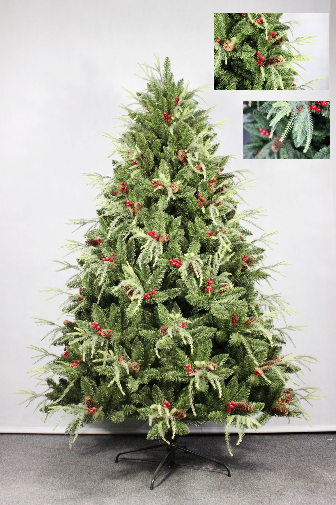 Hot sale  new product wholesales 210cm/7FT  PVC PE mix red cherry pine cone decoration luxury Christmas tree