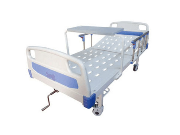 JDMT-860102【ABS床头冲孔单摇护理床(带轮子、护栏、餐桌)】