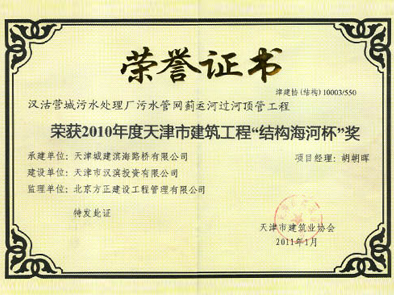 2010年度天津市建筑工程“结构海河杯”奖