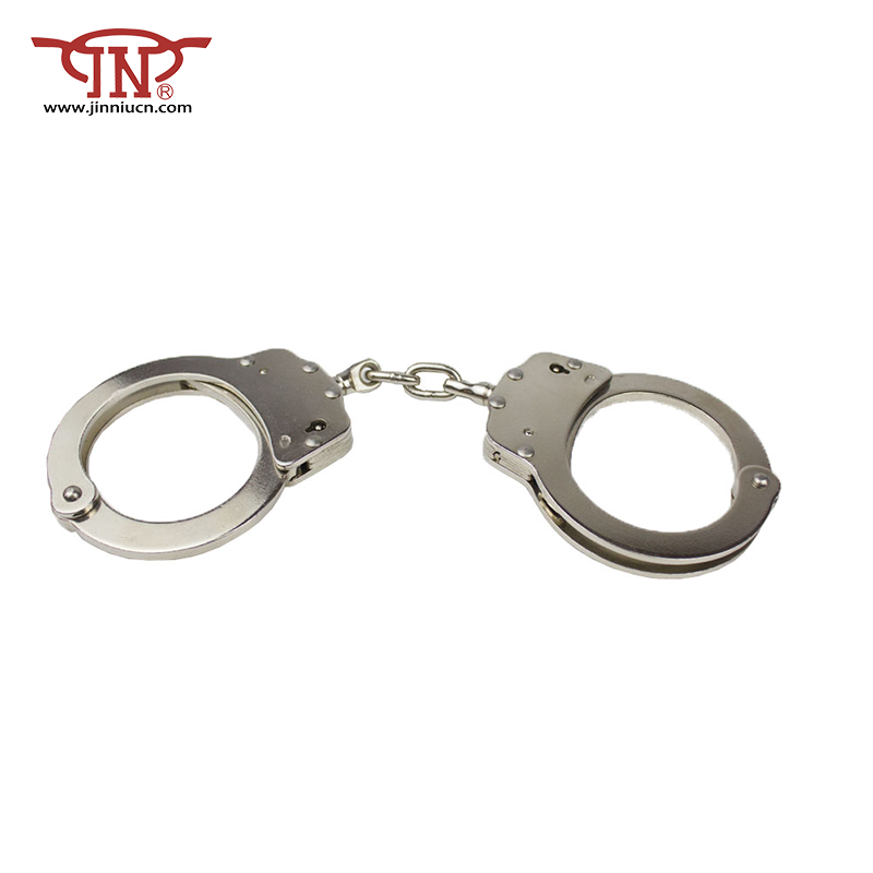 Police Metal Chain HandCuffs with Safety Release And Key Silver Police Equipment Manufacturers