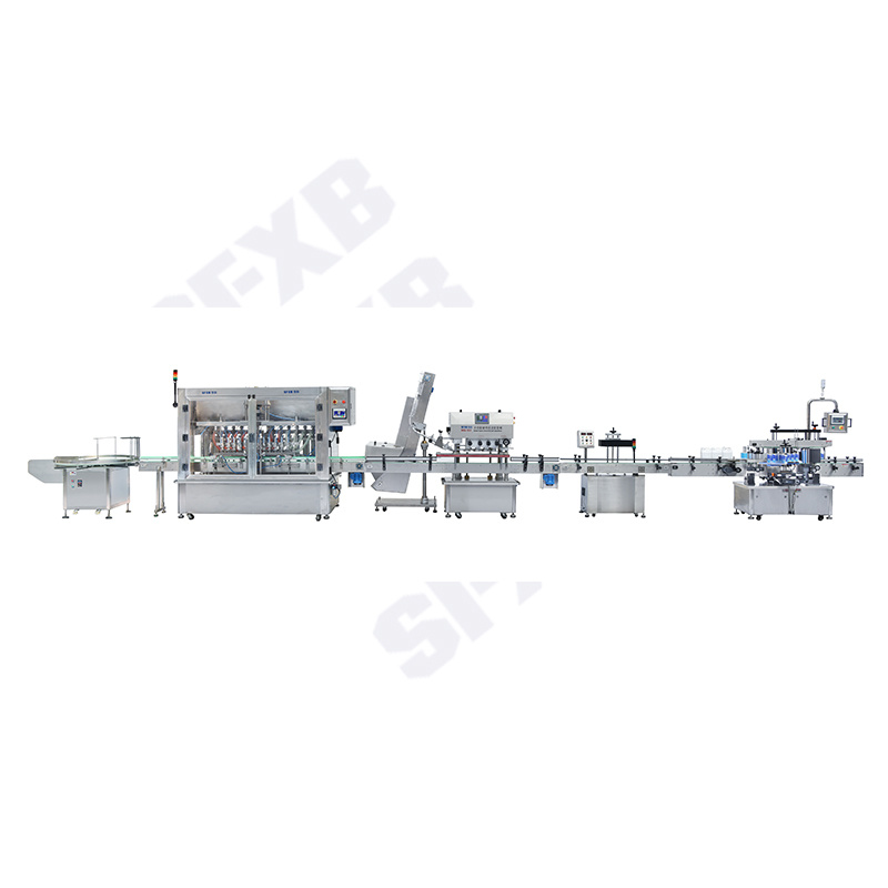 XBGZ-500-12 全自动十二头伺服膏液灌装/施盖/封口/贴标生产线