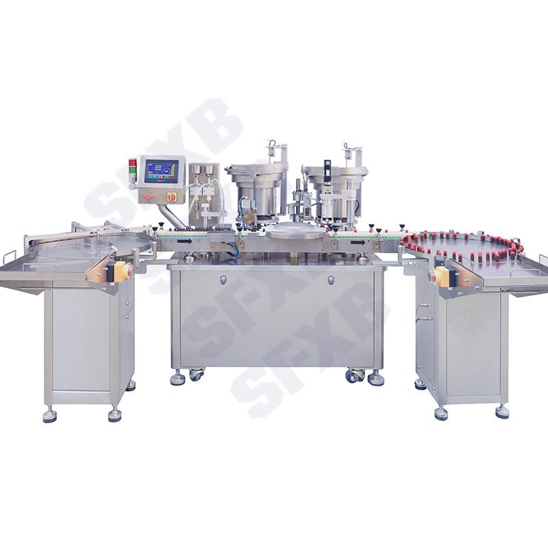 Double servo ceramic pump filling, plugging, capping and capping machine