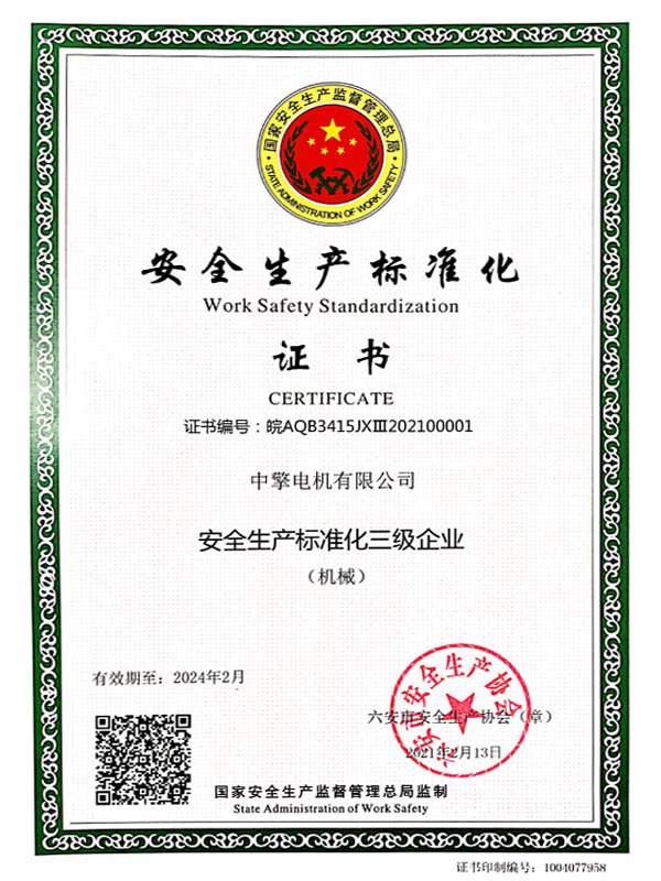 Safety Production Standardization Certificate (Level 3)