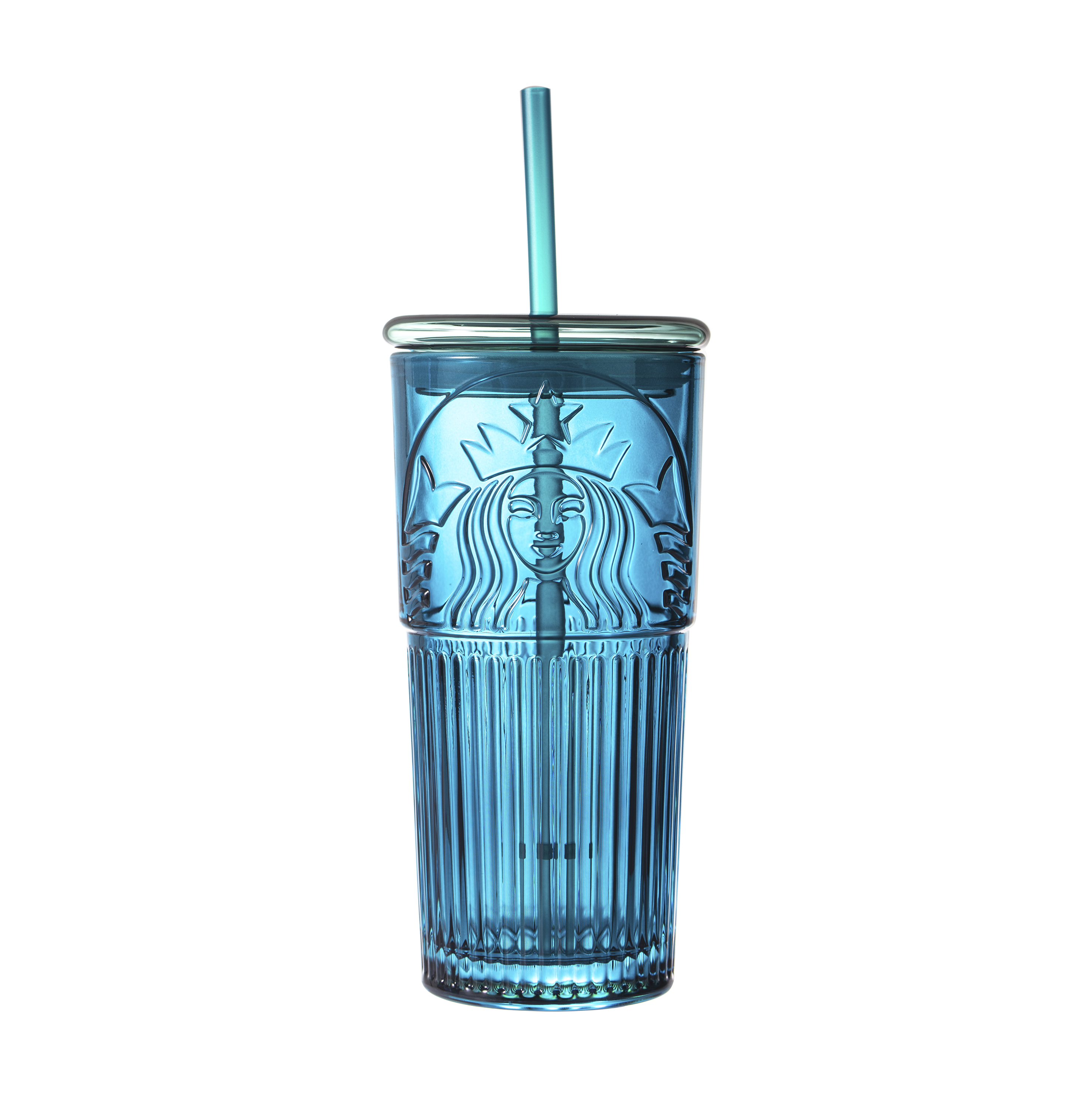 星巴克550ml蓝绿系列女神款玻璃吸管杯