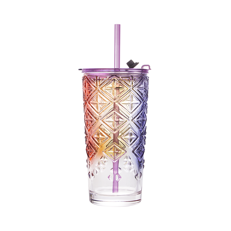 Snow Dance Light Colorful Purple Lid Glass Straw Cup
